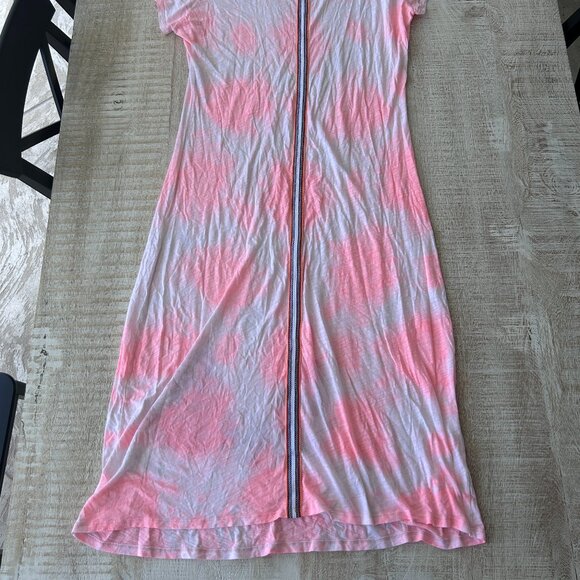Pitusa Inca Pink/White Tie-Dye Short Sleeve Long Maxi Dress Pima Cotton Medium - Picture 3 of 8